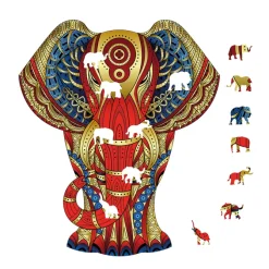 Elephant Rainbow Wooden Jigsaw Shape Puzzle 120 pieces