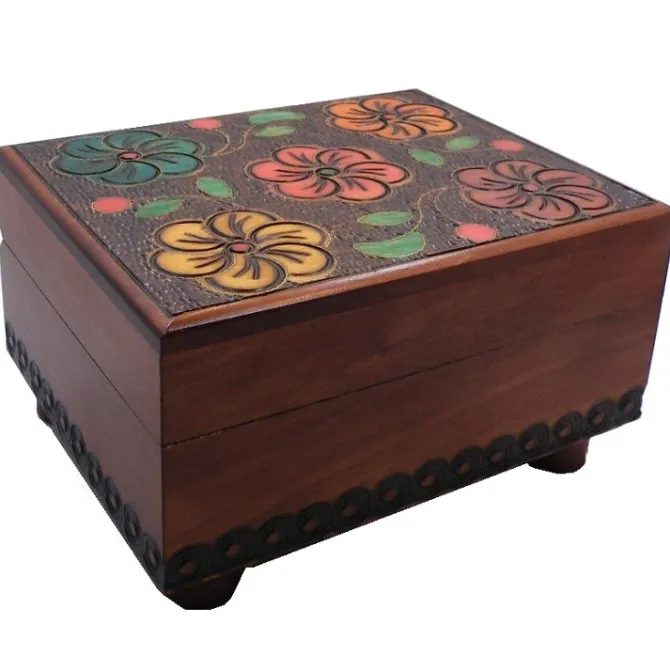 Floral Carved Secret Wooden Puzzle Box
