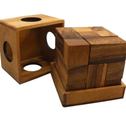 Soma Cube Set With 50 Playing Cards - Brain Teaser Wooden Puzzle