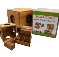 Soma Cube Set With 50 Playing Cards - Brain Teaser Wooden Puzzle