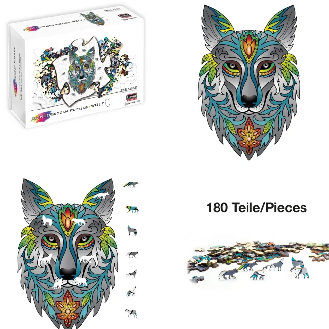 Wolf Rainbow Wooden Jigsaw Shape Puzzle 180 pieces