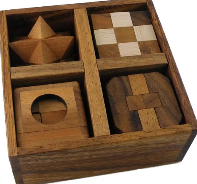 5 Wooden Puzzles Gift Set In A Wooden Box
