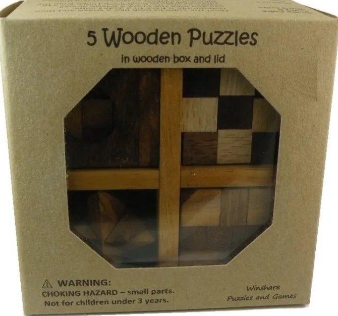 5 Wooden Puzzles Gift Set In A Wooden Box